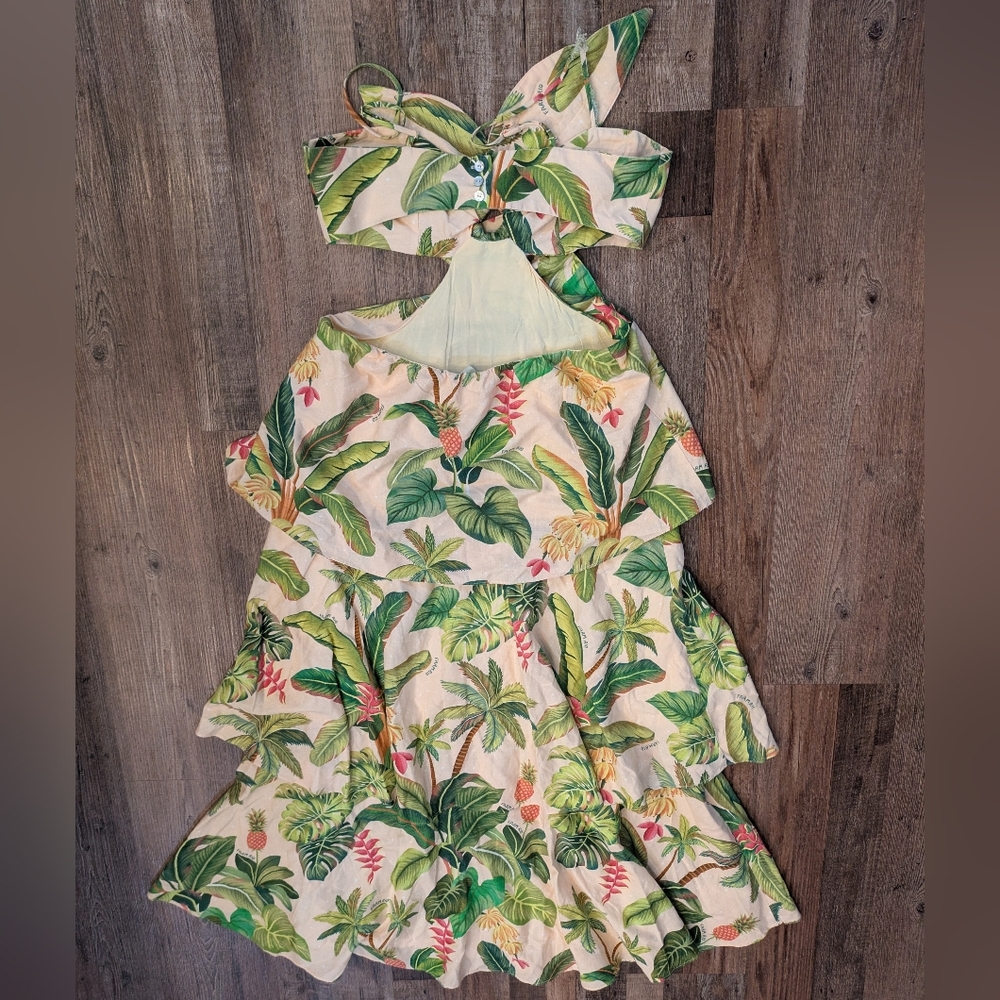 Farm Rio Fruit Forest Open-Back Floral-Print Linen-Blend Maxi Dress Size Medium - Picture 4 of 16